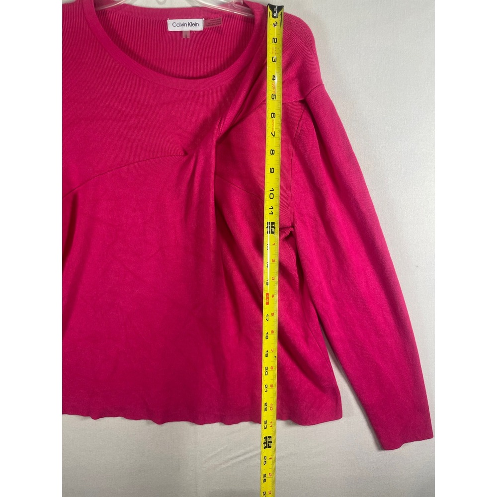 Calvin Klein Womens Hot Pink Twisted Front Long Sleeve Knit Top Size Large - Picture 5 of 7